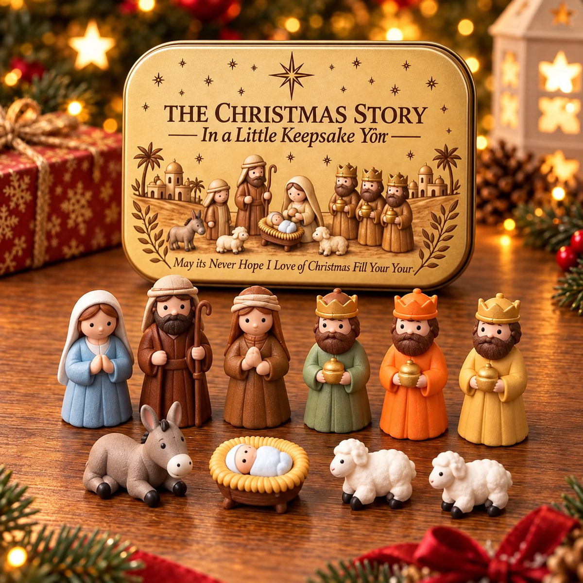 Mini Nativity Scene Keepsake Tin – Christmas Holy Family Set