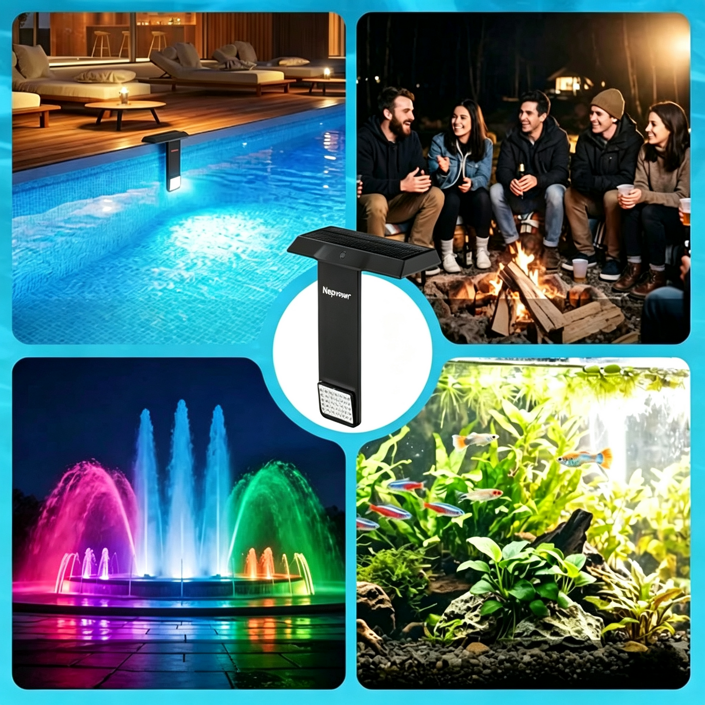 Natravor Solar Pool Light – 20 RGB Colors, IP68 Waterproof, Magnetic Mount