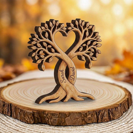 Personalized Couple Heart Tree Wooden Block, Wedding Anniversary Gift