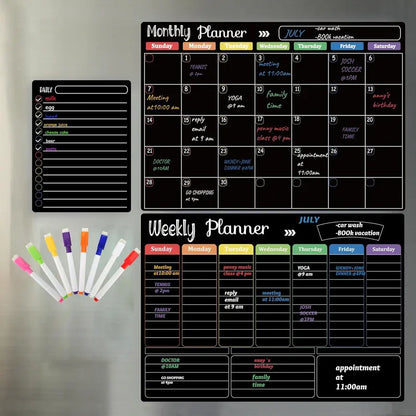 📅 Black Magnetic Dry Erase Boards Set of 3 | Ultimate Fridge Organizer & Planner ✨