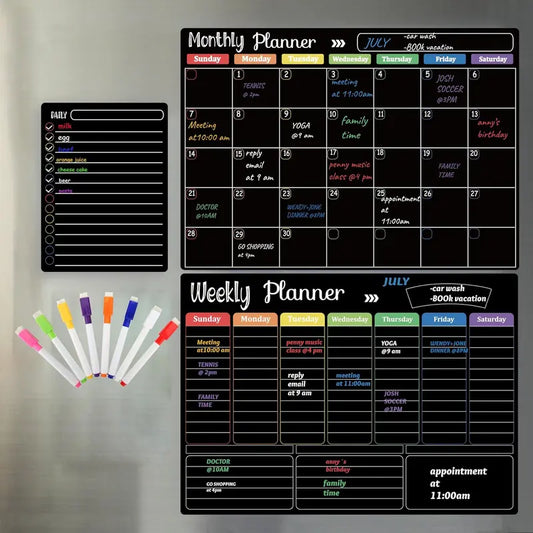 📅 Black Magnetic Dry Erase Boards Set of 3 | Ultimate Fridge Organizer & Planner ✨
