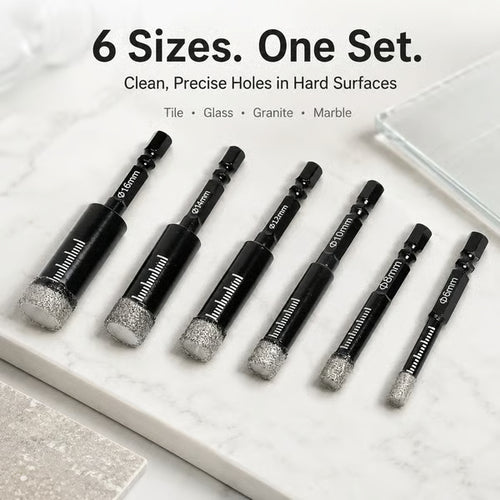 🔥LAST DAY SALE 49% OFF-6 Pcs Diamond Drill Bits Set, 1/4 5/6 3/8 1/2 Inch Brazed Diamond Drill Bits for Precision Drilling in Tile Ceramic Glass Granite Marble Masonry