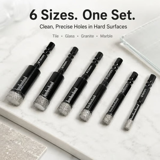 🔥LAST DAY SALE 49% OFF-6 Pcs Diamond Drill Bits Set, 1/4 5/6 3/8 1/2 Inch Brazed Diamond Drill Bits for Precision Drilling in Tile Ceramic Glass Granite Marble Masonry