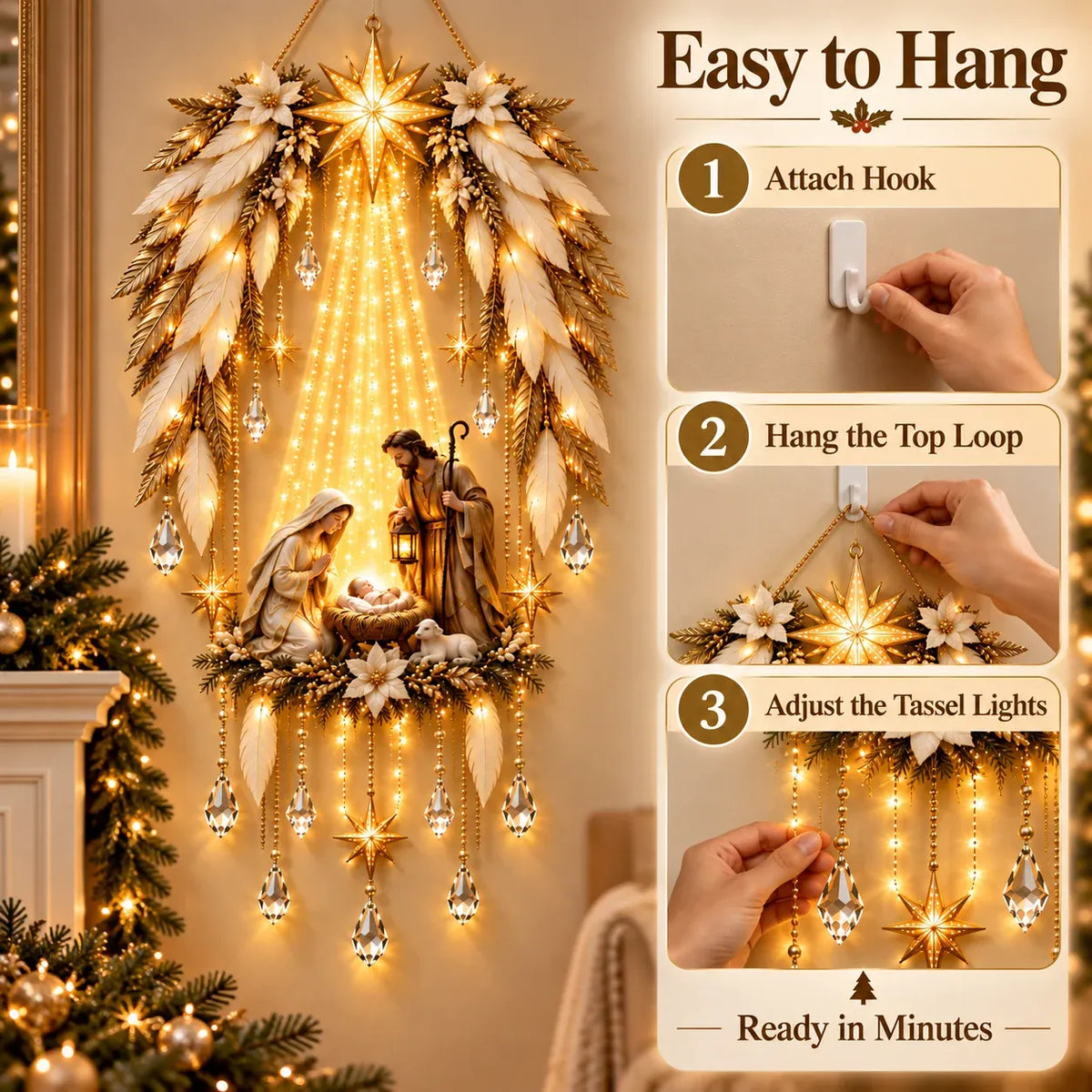 🔥 Last Day 50% OFF-👼 3D Heavenly Angel Wings Nativity Light✨ – Lighted Christmas Wall Decor  ✈️