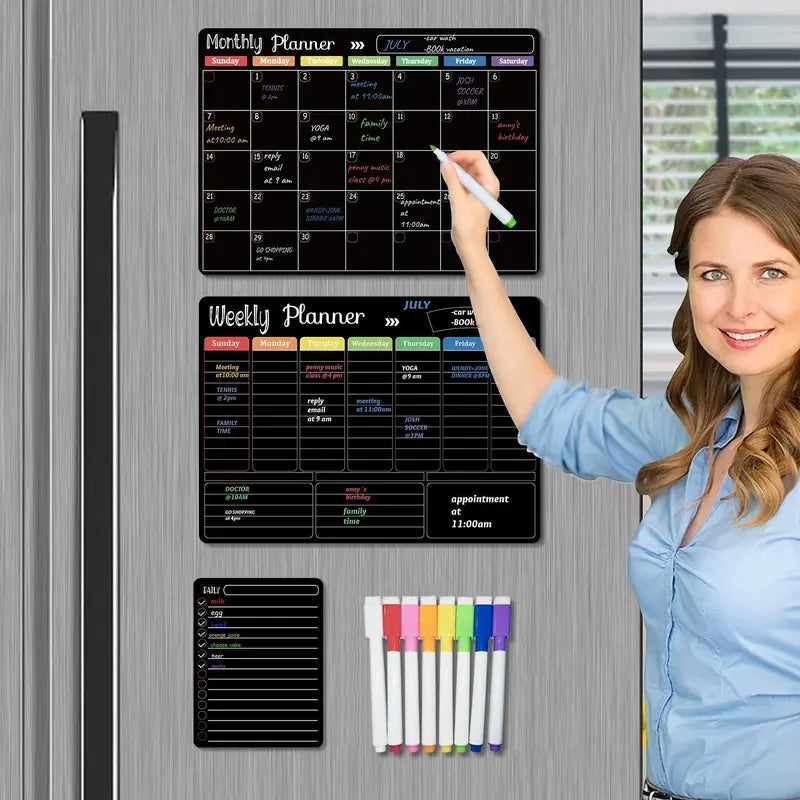 📅 Black Magnetic Dry Erase Boards Set of 3 | Ultimate Fridge Organizer & Planner ✨