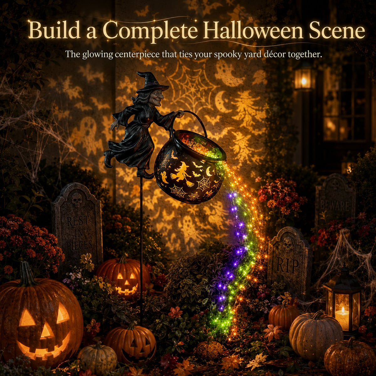 🔥Free shipping-Last Day 49% OFF🎃Halloween Witch Cauldron Garden Light