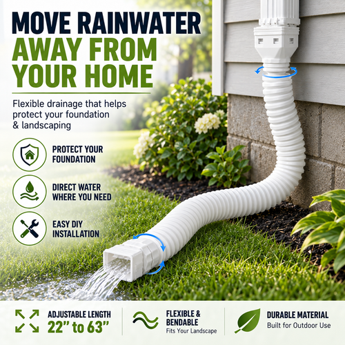 🔥 Last Day 50% OFF-Flexible Rain Gutter Downspout Extension Kit  – Adjustable 22"-63" Drain Pipe with Leaf Filter for Foundation Protection