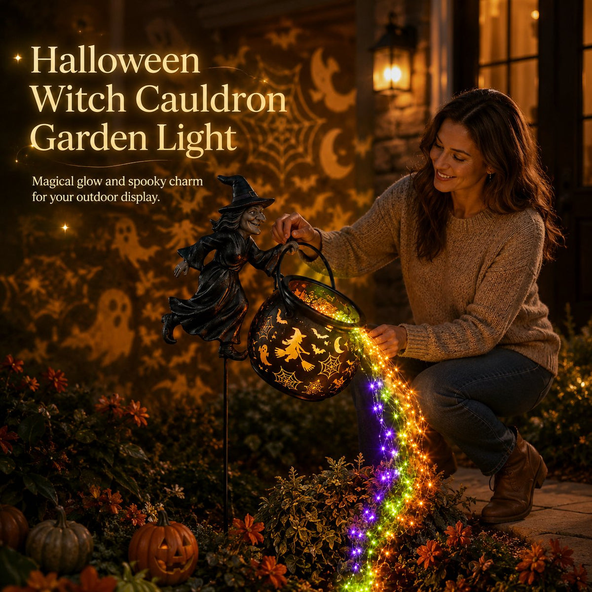 🔥Free shipping-Last Day 49% OFF🎃Halloween Witch Cauldron Garden Light