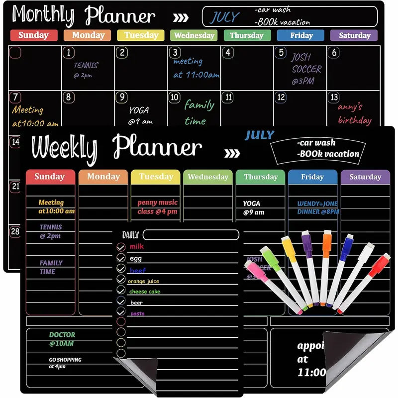 📅 Black Magnetic Dry Erase Boards Set of 3 | Ultimate Fridge Organizer & Planner ✨