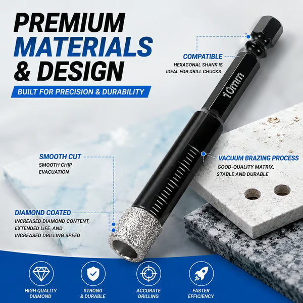 🔥LAST DAY SALE 49% OFF-6 Pcs Diamond Drill Bits Set, 1/4 5/6 3/8 1/2 Inch Brazed Diamond Drill Bits for Precision Drilling in Tile Ceramic Glass Granite Marble Masonry