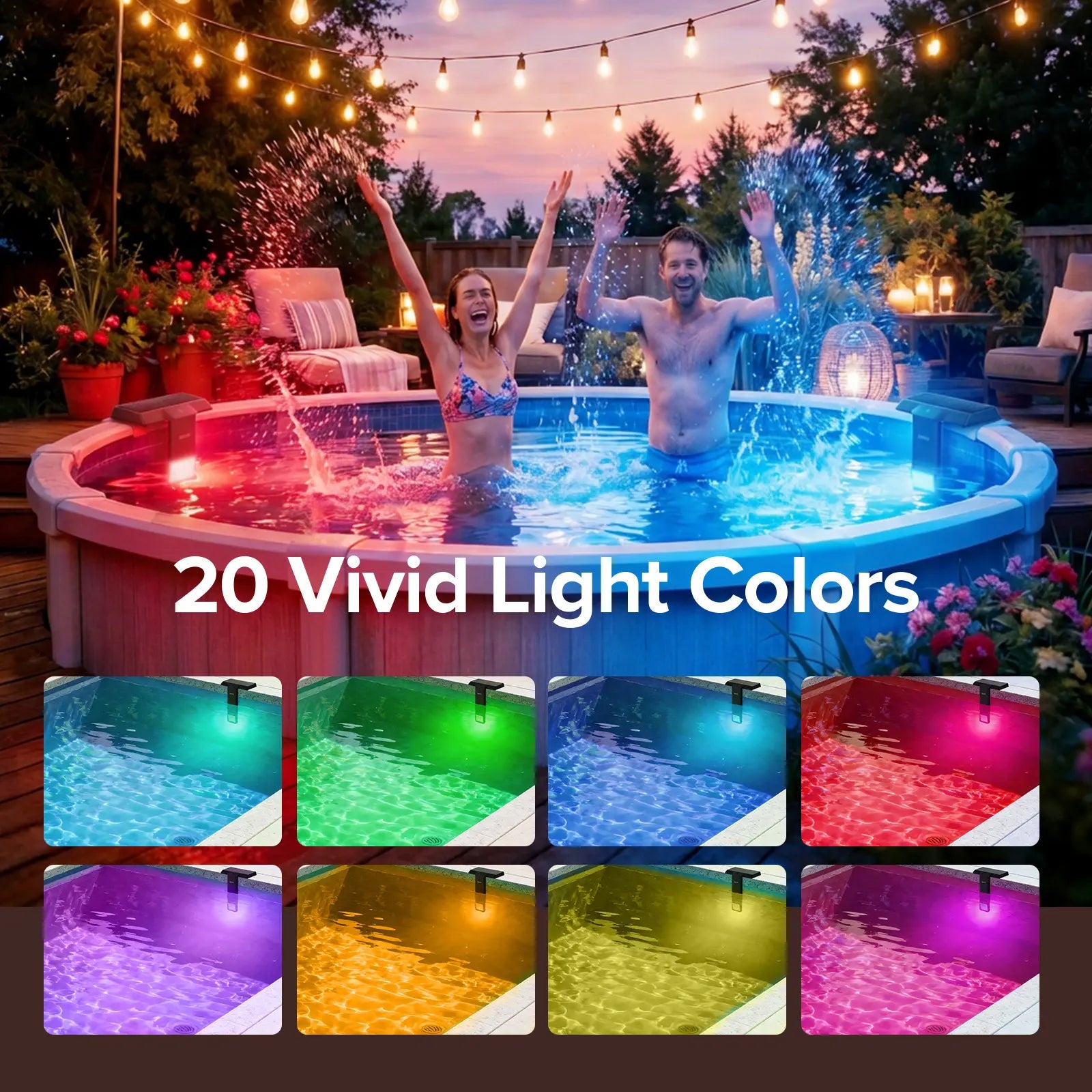 SANSI Solar Pool Light – 20 RGB Colors, IP68 Waterproof, Magnetic Mount