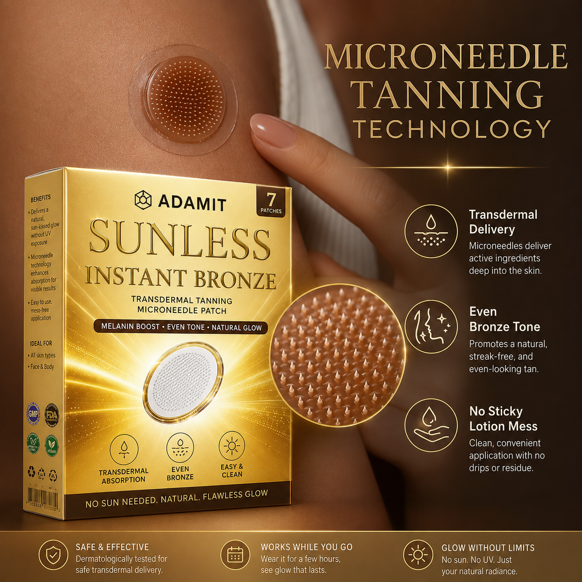 ADAMIT® Sunless Instant Bronze Tanning Microneedle Patch