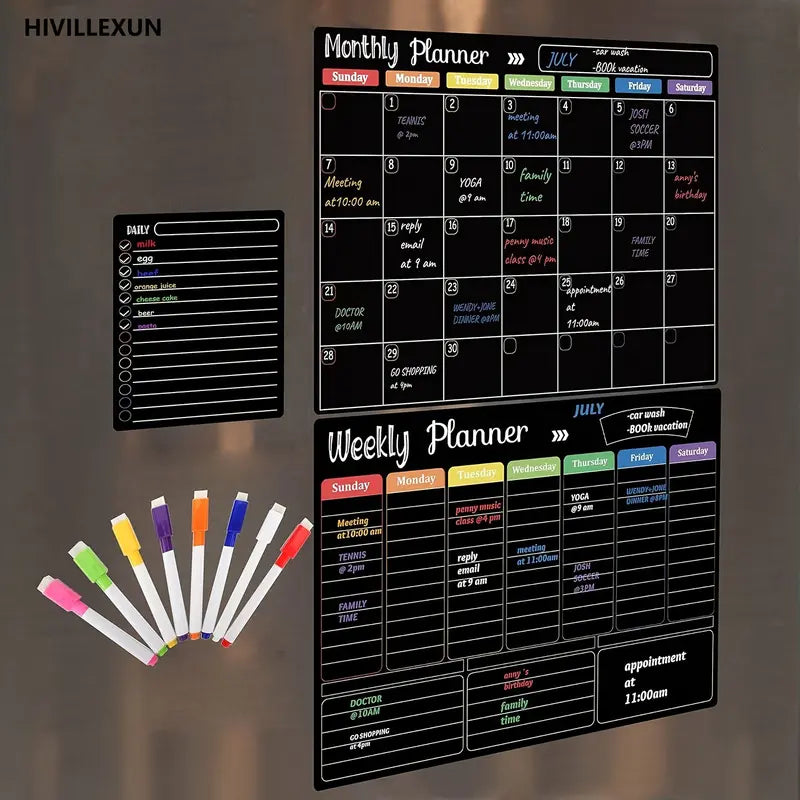 📅 Black Magnetic Dry Erase Boards Set of 3 | Ultimate Fridge Organizer & Planner ✨