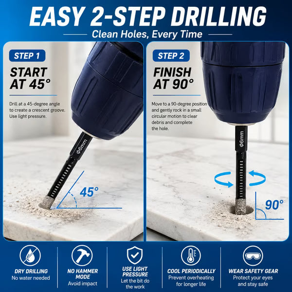 🔥LAST DAY SALE 49% OFF-6 Pcs Diamond Drill Bits Set, 1/4 5/6 3/8 1/2 Inch Brazed Diamond Drill Bits for Precision Drilling in Tile Ceramic Glass Granite Marble Masonry