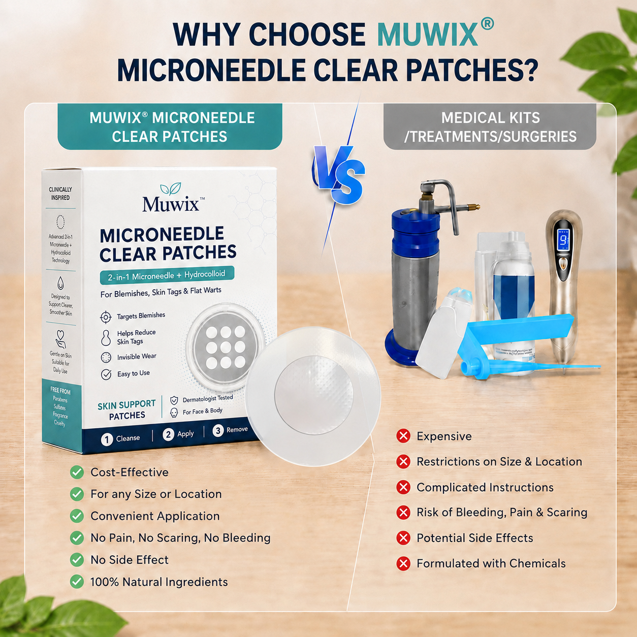 ✨Muwix®2-in-1 Microneedle & Hydrocolloid Patch🍀| Removes Raised Moles, Acne, Flat Warts & Skin Tags | Helps Improve Wrinkles, Scars & Blemishes | Invisible Patches for Face & Body
