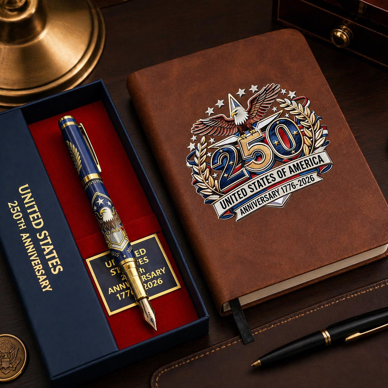 Father's Day gift 一 USA 250th Anniversary Notebook & Pen Set, 1776-2026 Patriotic Gift