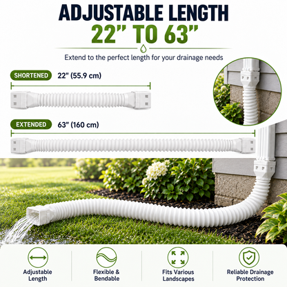 🔥 Last Day 50% OFF-Flexible Rain Gutter Downspout Extension Kit  – Adjustable 22"-63" Drain Pipe with Leaf Filter for Foundation Protection