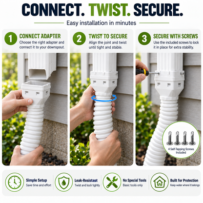 🔥 Last Day 50% OFF-Flexible Rain Gutter Downspout Extension Kit  – Adjustable 22"-63" Drain Pipe with Leaf Filter for Foundation Protection