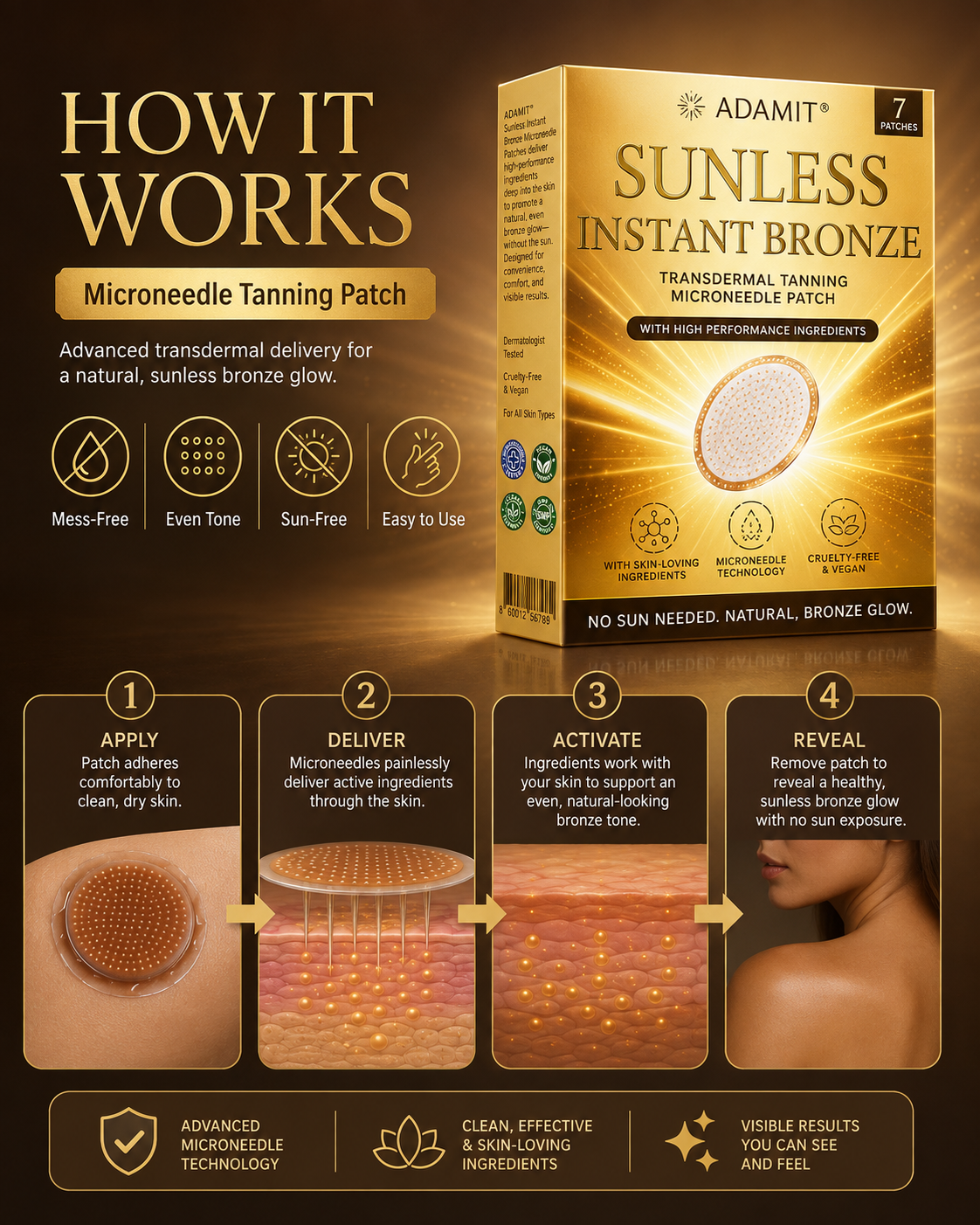 ADAMIT® Sunless Instant Bronze Tanning Microneedle Patch