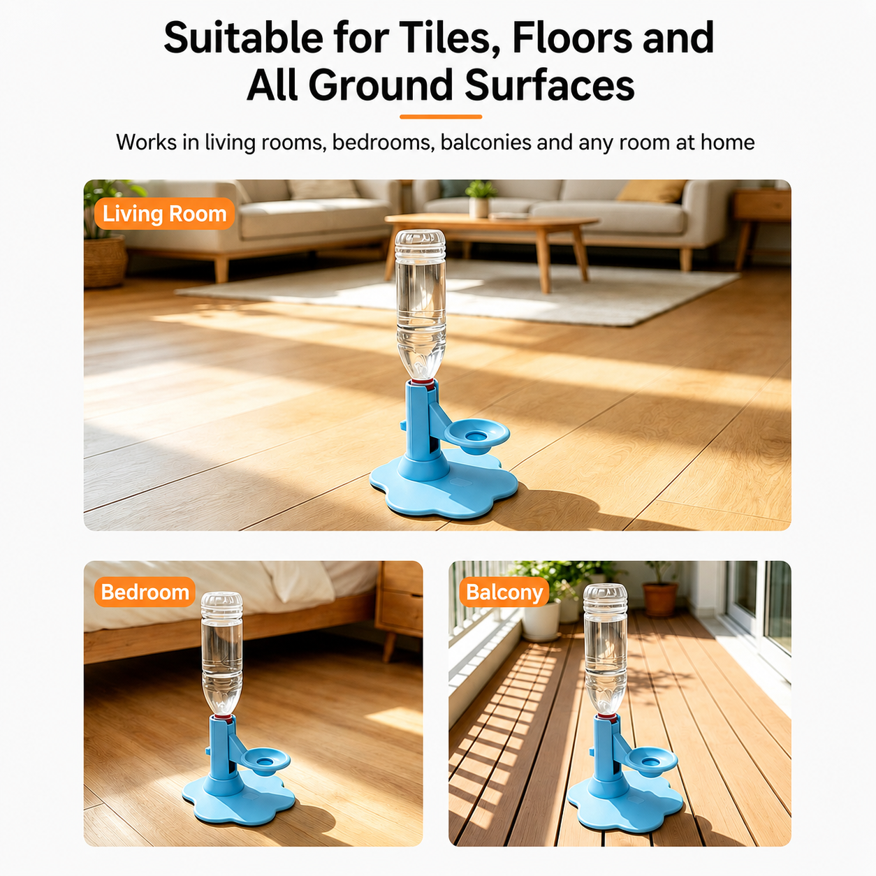 Gravity water dispenser suitable for tiles floors and room scenes