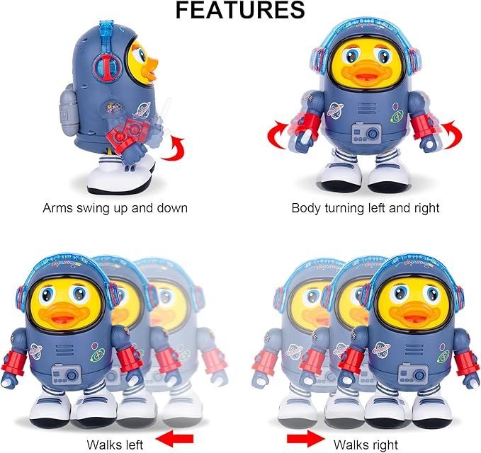 Electric Space Duck: Interactive Walking & Dancing Toy with Dazzling Lights and Fun Sounds for Toddlers