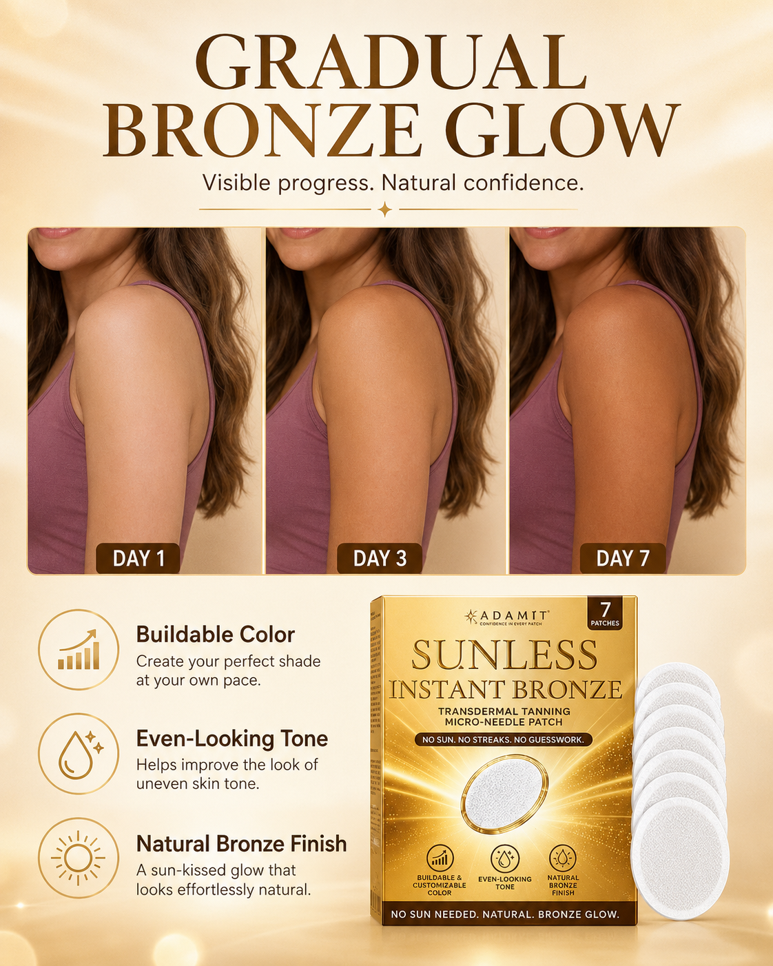 ADAMIT® Sunless Instant Bronze Tanning Microneedle Patch