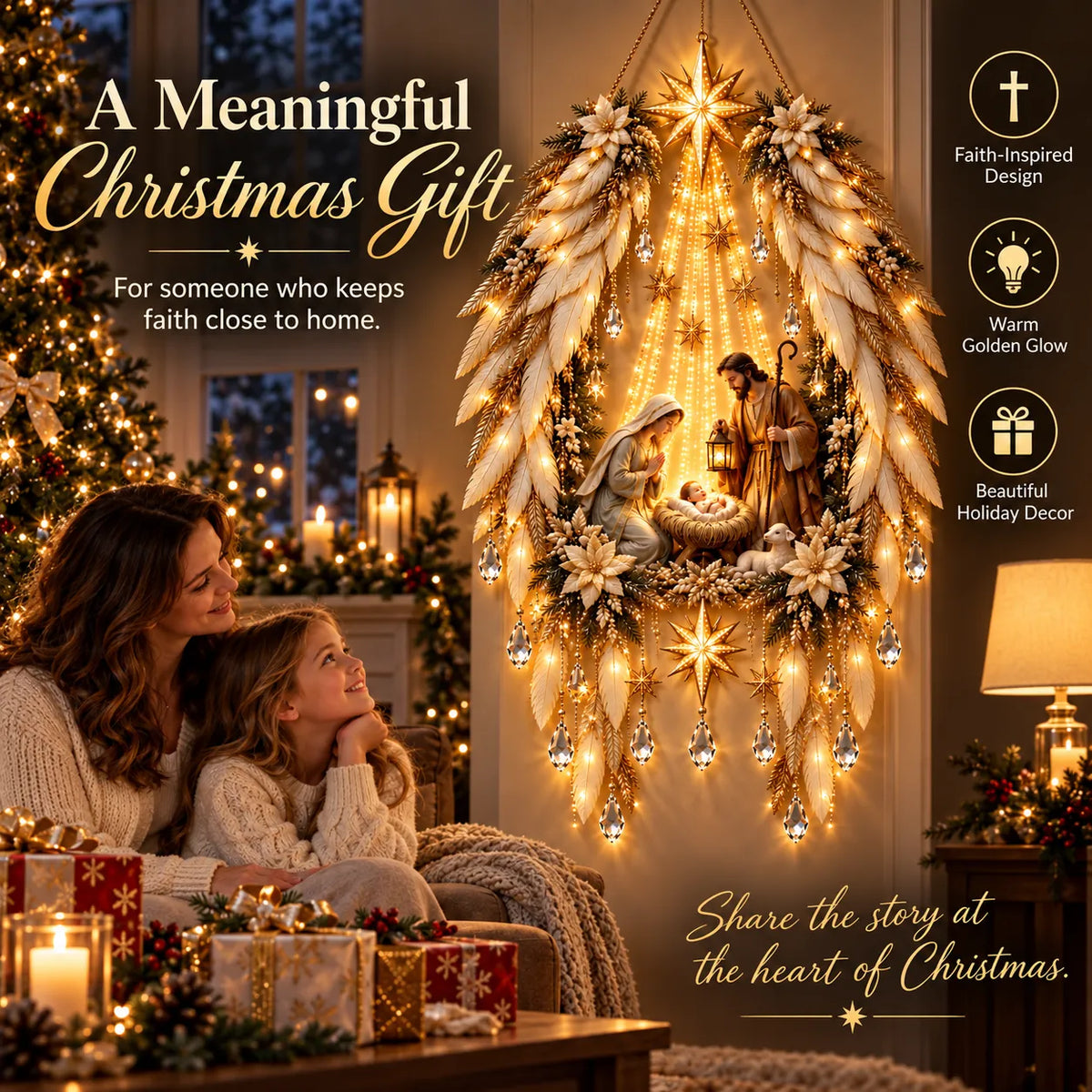 🔥 Last Day 50% OFF-👼 3D Heavenly Angel Wings Nativity Light✨ – Lighted Christmas Wall Decor  ✈️