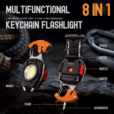 8-in-1 multifunctional keychain flashlight, gallery image 1